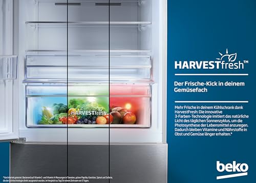 Foto von Beko RCNE366E70ZXBRN bPRO700 freistehende Kühl-/Gefrierkombination, großer Kühlschrank, 323 l Gesamtrauminhalt, HarvestFresh, NoFrost, leise, SmoothFit, 0°C-Zone, Dark Inox