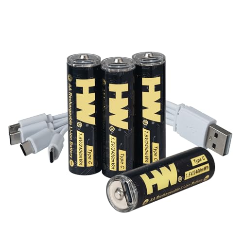 HW USB Rechargeable AA Batteries 4 Pack, Lithium Batteries Rechargeable with Type-C Charger Cable, Double a Batteries, Constant Output 1.5V, 1.5H Fast Charging, 1000 Cycles