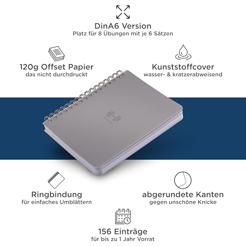 Idem Radices Trainingstagebuch mit 156 workout für dein Krafttraining - Trainingsbuch in A5 und A6 - Workout Planer fürs Gym - Fitness Tagebuch mit Erfolgskontrolle