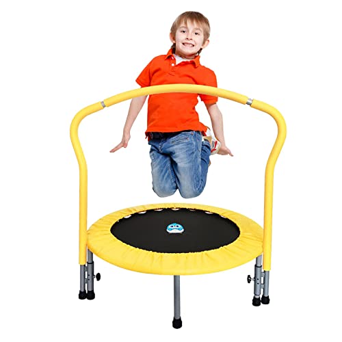 Ø91cm Trampolin für Kinder Erwachsene mit blütenblattförmigem Griff Handlauf und Schutzhülle Faltbare Übung Fitness Trampolin Rebounder Jumper Indoor Outdoor Max Belastung 60kg Cover
