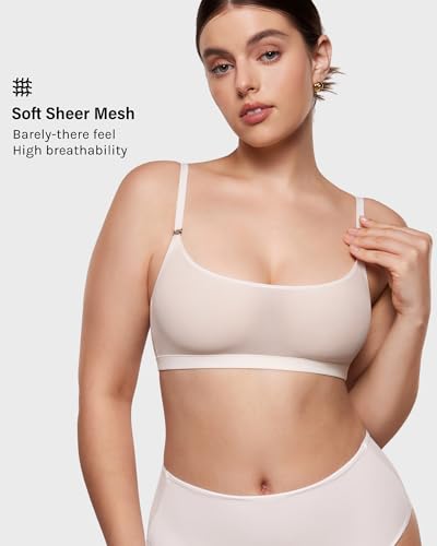 Image of INLYRIC Women's Cosnufy Sheer Bralette - Cami Mesh Unlined No Padding See Through Wirefree Bralettes Pullover