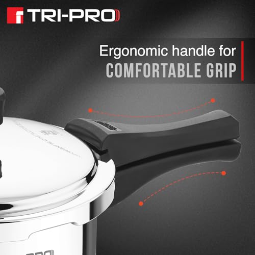 Image of Tripro Triply Stainless Steel Outer Lid Pressure Cooker, 2 Litres Pressure Cooker, Even Heat Distribution, Bakelite Sturdy Handle, Healthy Cooking, Easy to Clean - Induction and Gas Stove Ready