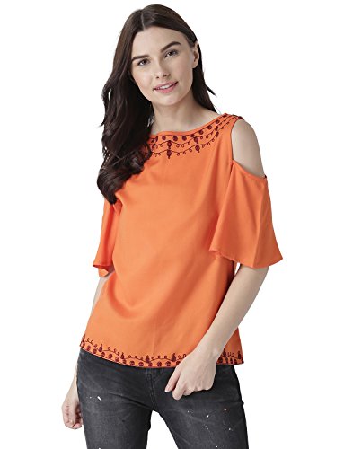 Image of MsFQ Women's Plain Regular fit Top (FTSF401797-Orange- Orange XL)