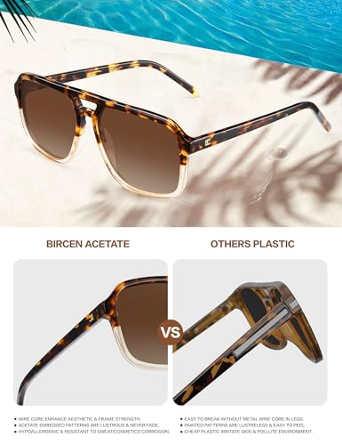 Image of BIRCEN Mens Acetate Polarized Sunglasses: Retro Square Sun Glasses UV400 Protection Anti-Glare Shades for Driving Travel