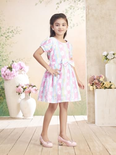 Image of Aarika Girls Casual Wear Blue Colour Floral Print Cotton Frock