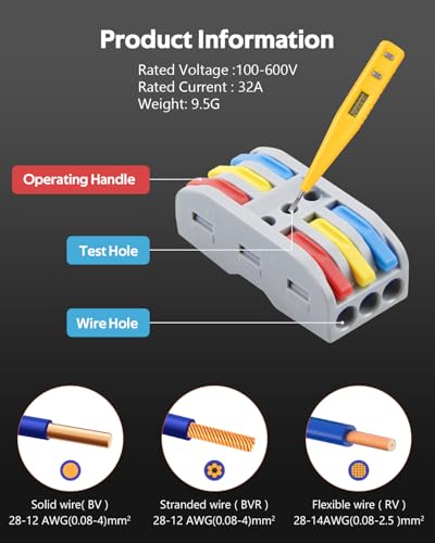 Image of ALITOVE 50pcs Electrical Connectors 3 Port Quick Connect Wire Connector | Compact Inline Terminals, 3 in 3 Out Butt Splice Connector, for Electrical Wire Splicing Project, 28-12 AWG