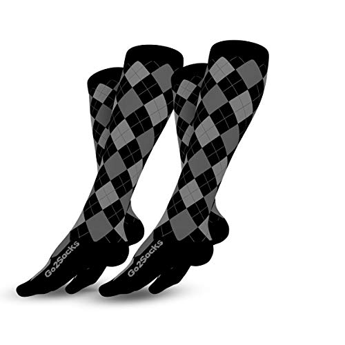 Go2Socks Compression Socks for Men Women Nurses Runners 20-30mmHg Medical Stocking Athletic(2pBlackArgyle,L)