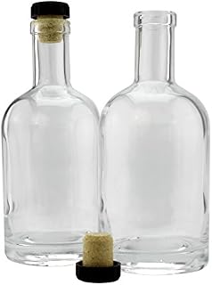 12-Ounce Liquor Bottles (2-Pack); Clear Glass Bottles w/T-Top Synthetic Corks