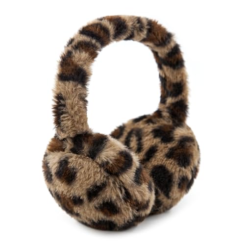 YATANAM Women Ear Muffs Winter Girls White Earmuffs Fuzzy Kids Black Ear Muff Cute Fluffy Ear Warmers Foldable Ear Covers Boy (Deep Leopard Print)