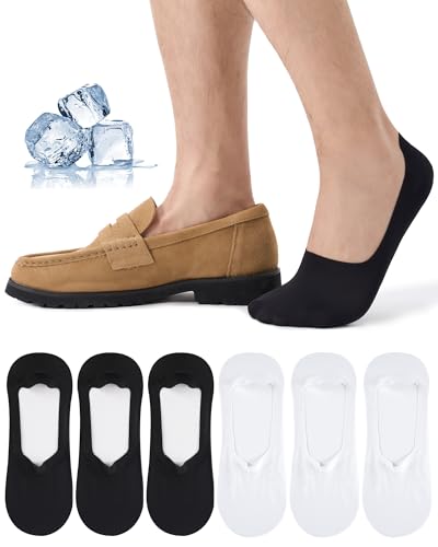 Effeet Füßlinge Herren Unsichtbar Kühlende Sneaker Socken mit Doppeltem Anti-Rutsch Silikon Atmungsaktive Dünne Loafer Socken für Mokassins Bootsschuhe Freizeit Business 6 Paar
