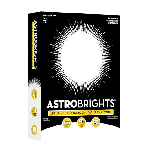 Premium Astrobrights White Cardstock 8.5 x 11 110 lb. Index 94 Brightness 200 Sheets - Heavyweight Astro White Card Stock for Invitations Business Cards Crafts and Printing