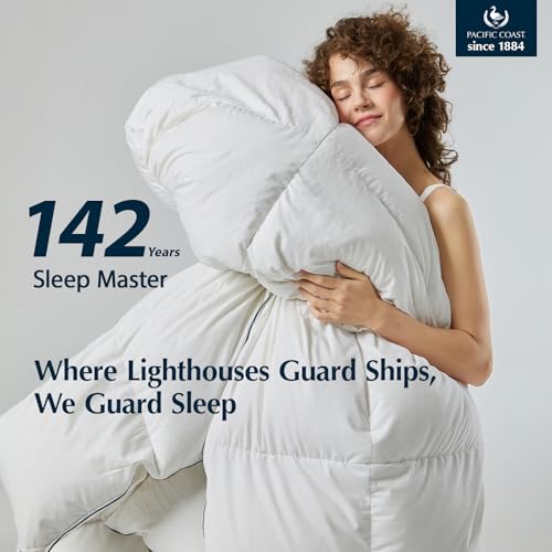 Image of Pacific Coast Goose Feather Down Fiber Comforters Full Size, Extra Fluffy White Duvet Insert, Ultra-Soft, Breathable, All Season Hotel Luxury Bedding Comforters, 8 Corner & Center Loops (82 inchx86 inch)