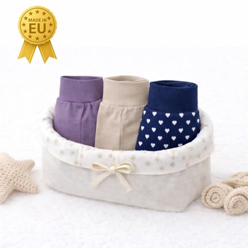 KIDS STYLE Baby Mädchen Stramplerhose Hose mit Fuß, Bekleidungsgröße: 62, Farbe: Set 6 3er Pack Herzen Dunkelblau