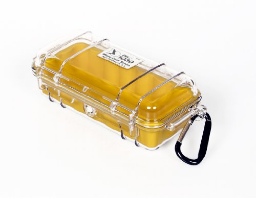 Image of PELI 1030 Micro Case, Protective Box for Small Sensitive Devices, IP67 Watertight and Dustrproof, Made in US, 1L Capacity, Clear/Yellow Liner
