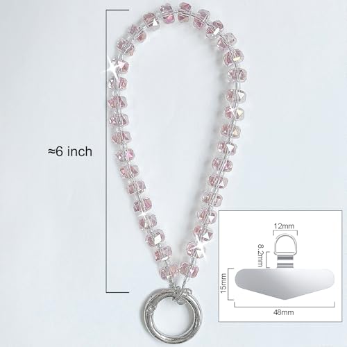 Image of TENOC Beaded Phone Wrist Strap, Pink | Cellphone Lanyard Chain, Sparkling Wristlet Bracelet, For Women