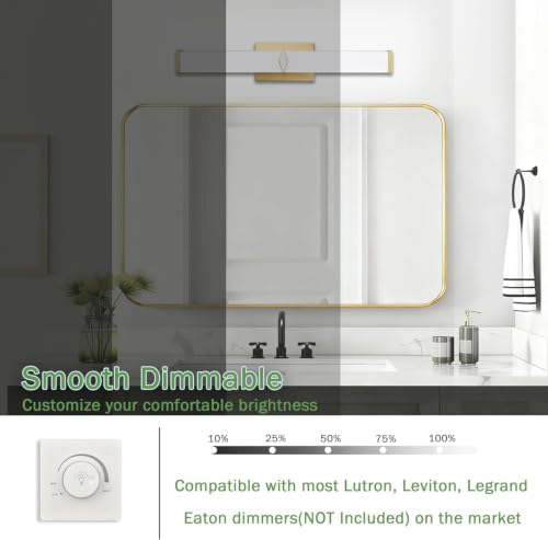 Image of 24Inch 25W Modern Gold Vanity Lights for Bathroom 5 CCT 2 Pack