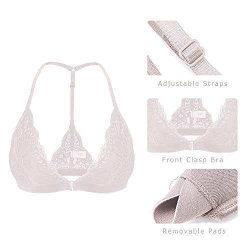 Image of SHEKINI Women's Lace Bra Wireless Padded Triangle Bralettes for Women Front Closure Halter Bras for Women
