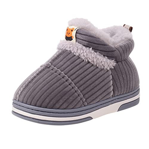 Childrens Shoes Winter Thick Furry Shoes Flat Heel Casual Home Cotton Shoes Cartoon Animal Snow Boots for Short Girls (Grey, 2-2.5 Years)