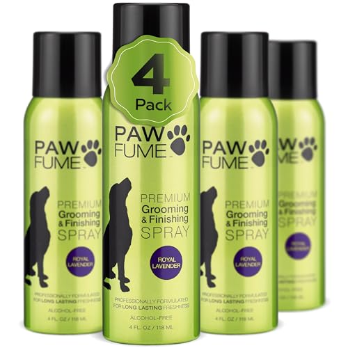 Image of PAWFUME Dog Detangler Grooming Spray, Royal Lavender, 4-Pack - Keeps Pups Fresh All Day - Hypoallergenic, Alcohol-Free, Detangling & Moisturizing - Salon-Quality Dog Necessities for Coat & Fur Care