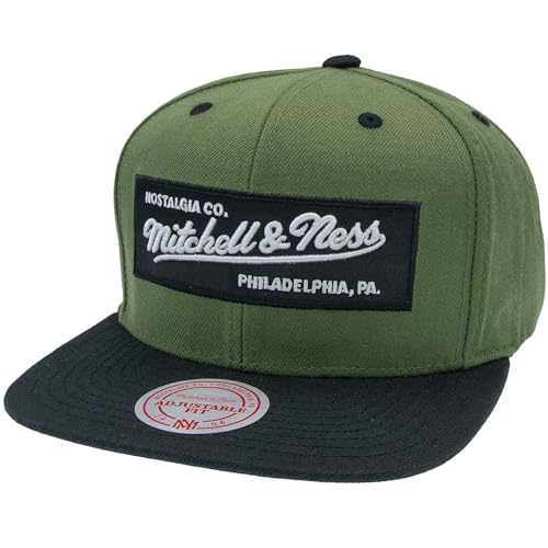 Mitchell & Ness 2 Tone Box Logo - Flat Visor Snapback Basecap, Olive-Black