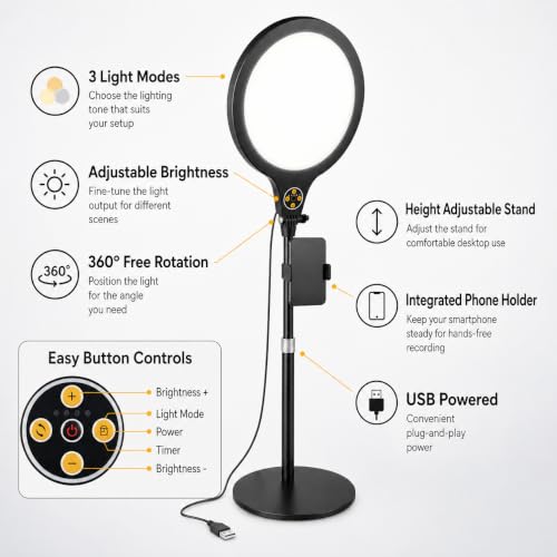 Image of 11 inch USB LED Camera Soft Panel Light | Photography Lighting Kit for Recording | YouTube, Makeup, Live Streaming, Video Recording with Tripod Stand & Phone Holder (Y-10 Slab Light)