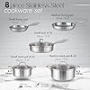 Set di pentole e padelle in acciaio inox, 8 pezzi, con coperchi in vetro, set di pentole per piano cottura a induzione, pentole e padelle Nuovva