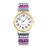 JewelryWe Reloj Elástico Bohemio para Mujer: Reloj de Pulsera Cuarzo Analógico Redondo Correa de Acero Inoxidable Escala Números Arábigos Grandes Claro y Fácil de Leer - para Regalos