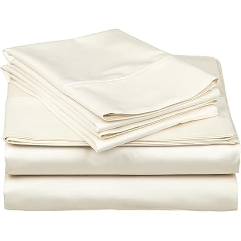 SKS Linen 100% Pima Cotton 1200 TC 4-Piece Top Split Head King Sheets for Adjustable Beds, Designed for Sleep Number Beds- 28'' Split from The Top, 15" Deep Pocket Fit - Ivory/Cream Cover