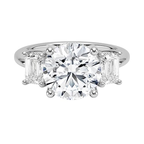 3 CT Round Cut Lab Grown Diamond Luxe Three Stone Engagement Ring For Her