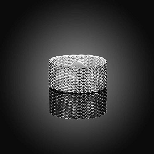 Wenbin 925 Sterling Silver Gold-Plated Fashion Wide Korean Woven mesh Ring Fashion Ladies Stainless Steel Ring Wedding Ring Size6-104