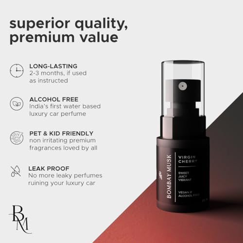 Image of Bombay Musk Virgin Cherry Luxury Car Perfume | Long Lasting Car Fragrance & Car Freshener | Alcohol Free & Plant Based | 60+ Days | 200+ Sprays | Perfume for Car