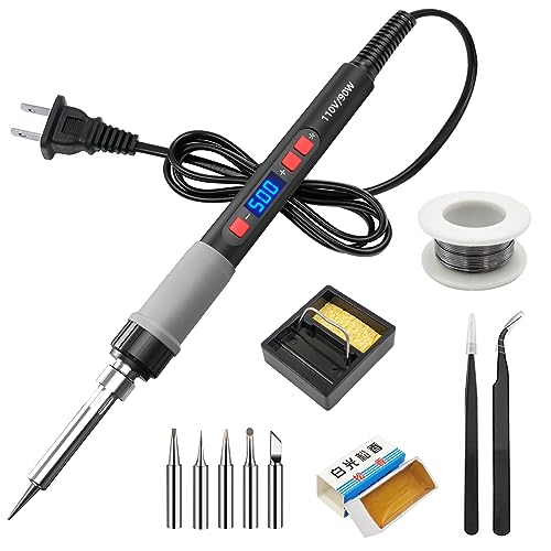 Soldering Iron Kit, ILIBILIB 90W LCD Digital Display Adjustable Temperature Solder Iron 180 to 500°C, 11-in-1 Thermostatic Rapid Heating Smart Welding Iron Kit for Soldering DIY Repair-110V