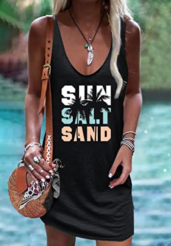 Image of Live Simple Coconut Tree Sleeveless Mini Dress Summer Beach Mini Dress Women's Summer Casual Sexy V Neck Mini Tank Dress