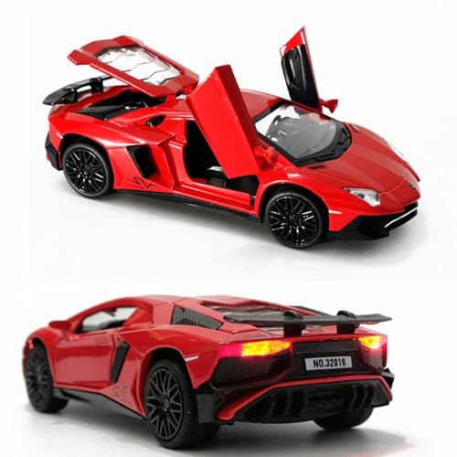 Image of 1:32 Scale Lamborghini LP750 Toy Car | Metal Pullback Diecast Car for Kids with Openable Doors, Sound, Light Effects Toy for Car Enthusiasts (Red)