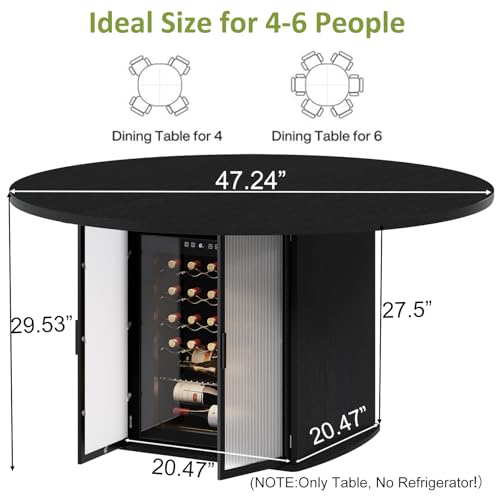 IBF Black Round Dining Table for 4-6, 47 Inch Kitchen Table with Fridge Space, Industrial Dining Room Tables with Storage Shelf, Wood Dinner Tables for Home Kitchen Living Room, Black Oak, Only Table - Thumbnail 2
