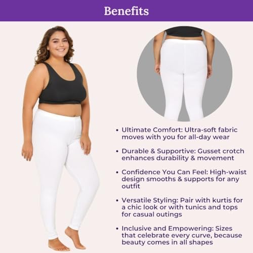 Image of Adira | Plus Size Leggings for Women | Plus Size Leggings for Women | High Waist | Ankle Length | Soft Cotton & Elastane Blend | Non-See-Through | Gusset Crotch Prevents Ripping