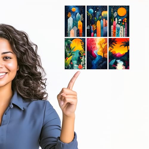 Image of SiddArtify Abstract Landscape Wall Art Prints Set - Colorful Nature Poster Decor for Living Room Bedroom - Set of 2-4x6 Inch - Board (Pack of 6) - Sticker (Pack of 6)