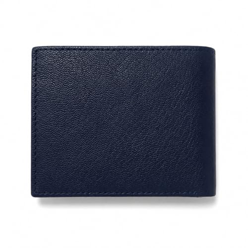 Image of SOVANO Genuine Leather Wallets for Man Original Bi Fold Slim Mens Wallets Design with RFID Protection ID Window Easy Access 6 Card Slots 2 Hidden Pockets Compact Gift for Men (Navy Blue)