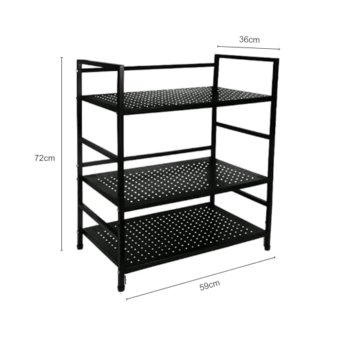 Image of 3-Tier Microwave Oven Stand - Heavy-Duty Black Metal Kitchen Organizer Shelf for Microwave, OTG, Mixer Grinder & Appliances - Space-Saving Countertop Storage Rack