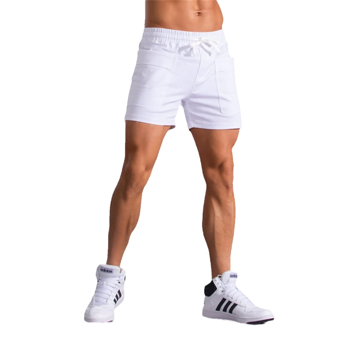 AXEBHPED Herren-Shorts, Baumwolle, schnelltrocknend, für Fitnessstudio, Sport, Laufen, Strand, Jogging, Fußball, Tennis, Shorts, weiß, XL