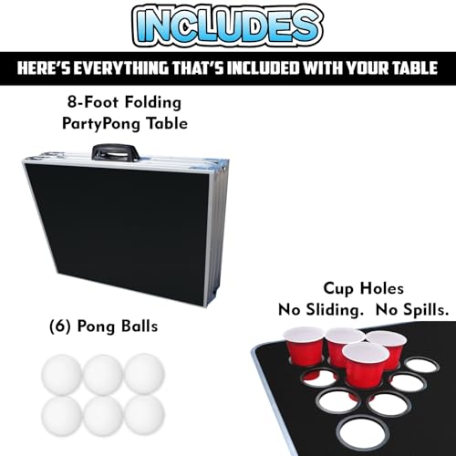 8-Foot Folding Party Table w/Cup Holes & Pong Balls - Party Edition - Thumbnail 3
