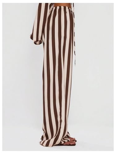 GORGLITTER Women's Striped Palazzo Pants Elastic Low Waisted Summer Casual Wide Leg Trousers2
