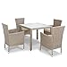 Deuba Poly Rattan Sitzgruppe 4 Gartenstühle Stapelbar 7cm Auflagen Tisch 90x90cm Sitzgarnitur Gartenmöbel Set Beige Grau
