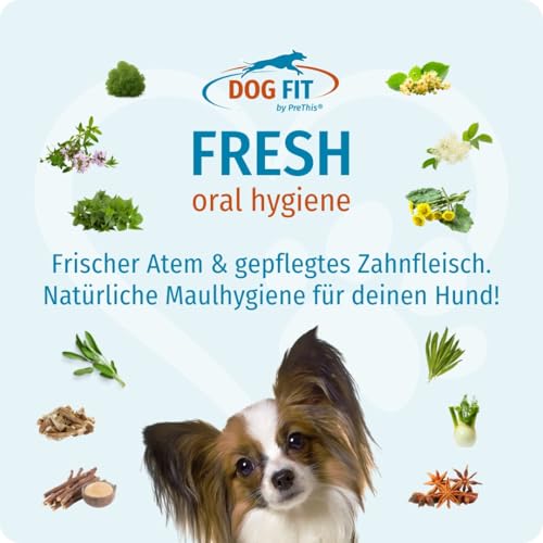 DOG FIT by PreThis® Fresh oral Hygiene I Für frischen Atem & Unterstützung der Zahnfleischpflege beim Hund I Futtertopping mit ausgewählten Kräutern I 80g