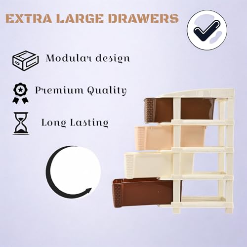 Image of Plastic Modular Drawer Storage Chest Of Drawers Organizer Storage Box, Large Stomo Racks For Multipurpose Anti-slip Shoes Organizers (Coffee & Chocolate, 4 Layer)