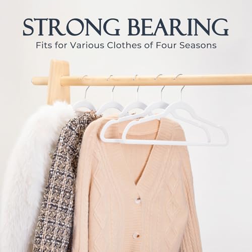 HOUSE DAY Kleiderbügel Samt 20 Stück, Kleiderbügel Platzsparend Filz Bügel -Rutschfester, Premium Schwarzer Anzugbügel, 360° Drehbarer Haken, Weiß