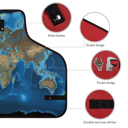 Delantal de trabajo con diseño de mapa mundial y 8 bolsillos miniatura 3