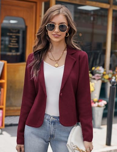 Image of GRACE KARIN Women Sweater Blazer Casual Work Croppped Cardigan Lightweight Button Front Short Knit Blazer Jacket S-XXL