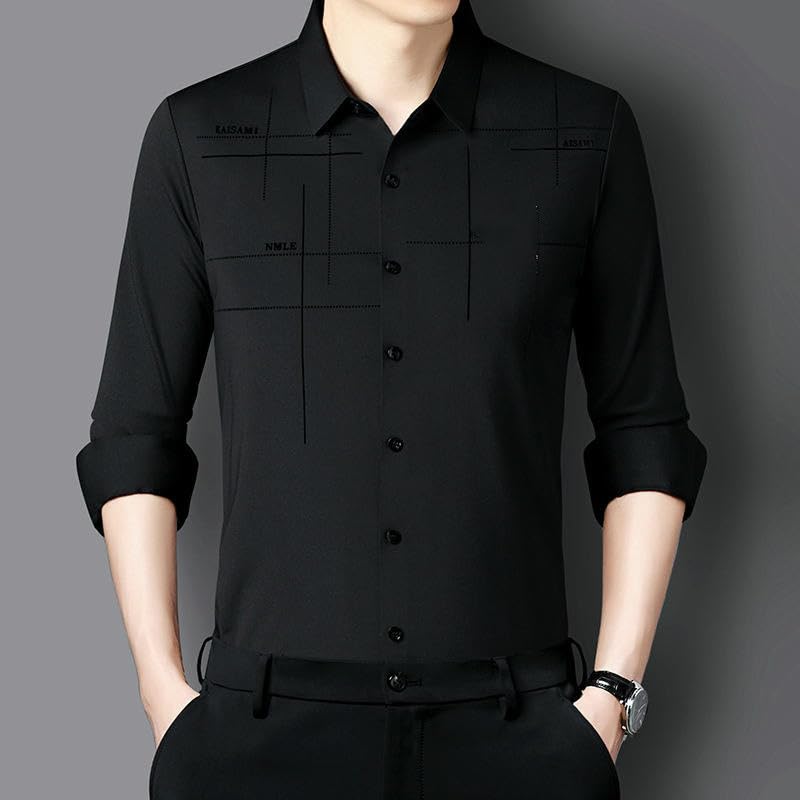 Camisa de manga larga para hombre estampada ajustada ligera con botones 5