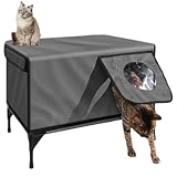 加熱式屋外猫ハウス、13cm高台ベース付き野良屋外猫シェルター、ヒーター付き断熱屋外猫シェルター、防水&断熱&安全な避難ドア、野良納屋猫用 gray L